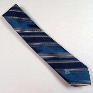 Via Re Blue and White Diagonal Striped Necktie Polyester Silk Blend 56 in. long